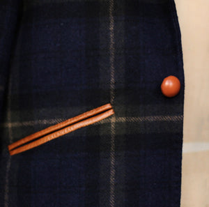 plaid wool coat with leather buttons