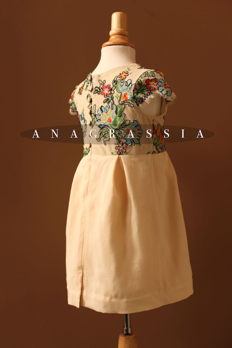 colorful linen lace girls dress 