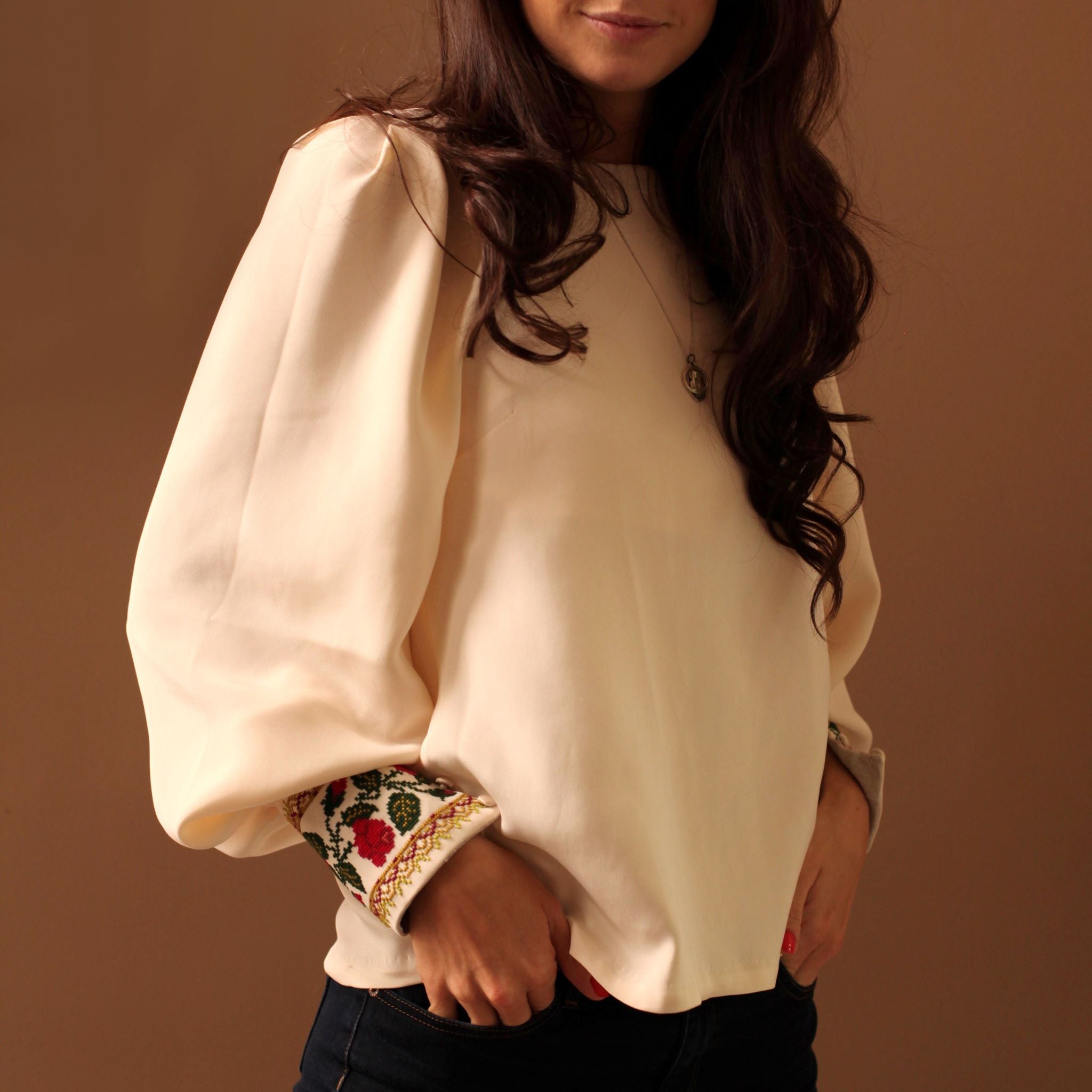 embroidered silk blouse