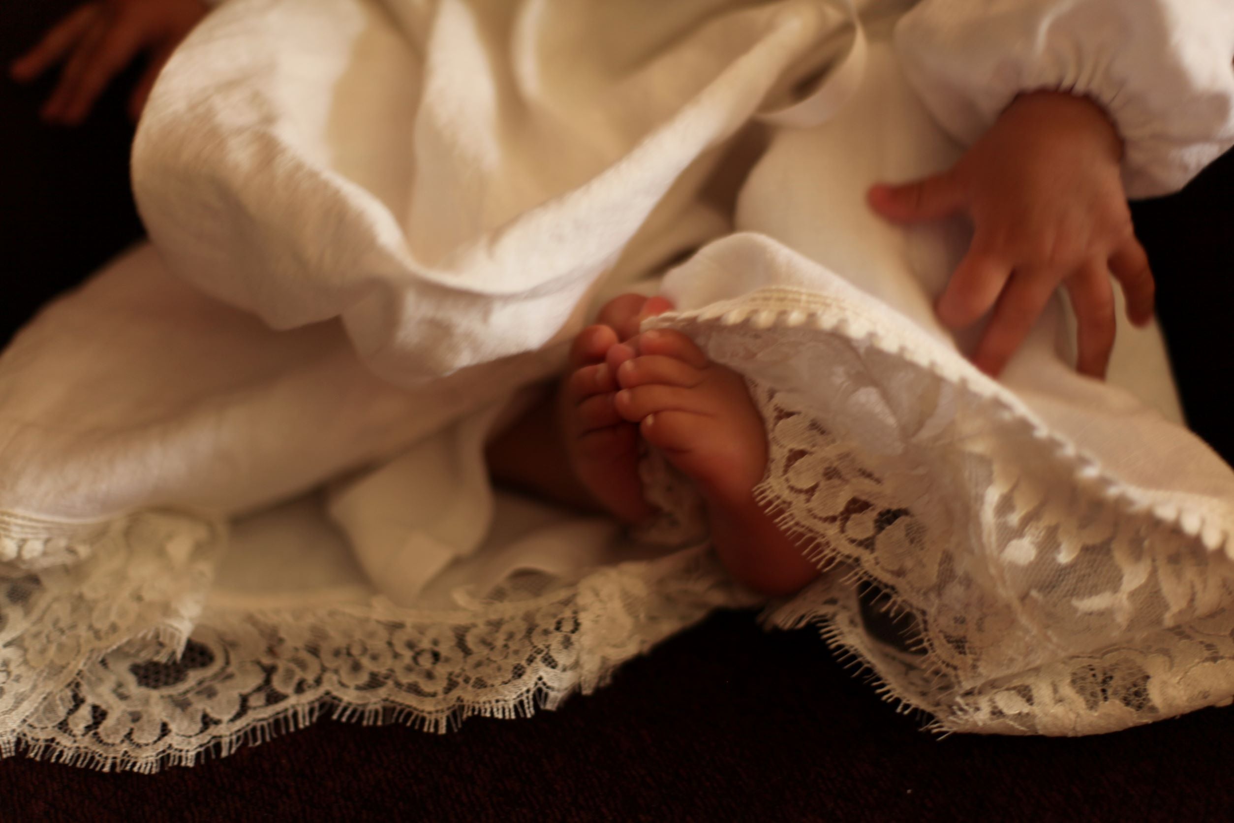 linen and lace christening gown