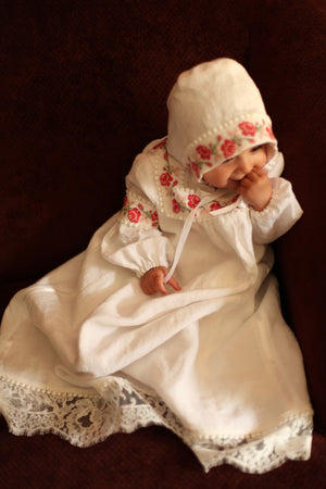 pink embroidery christening gown