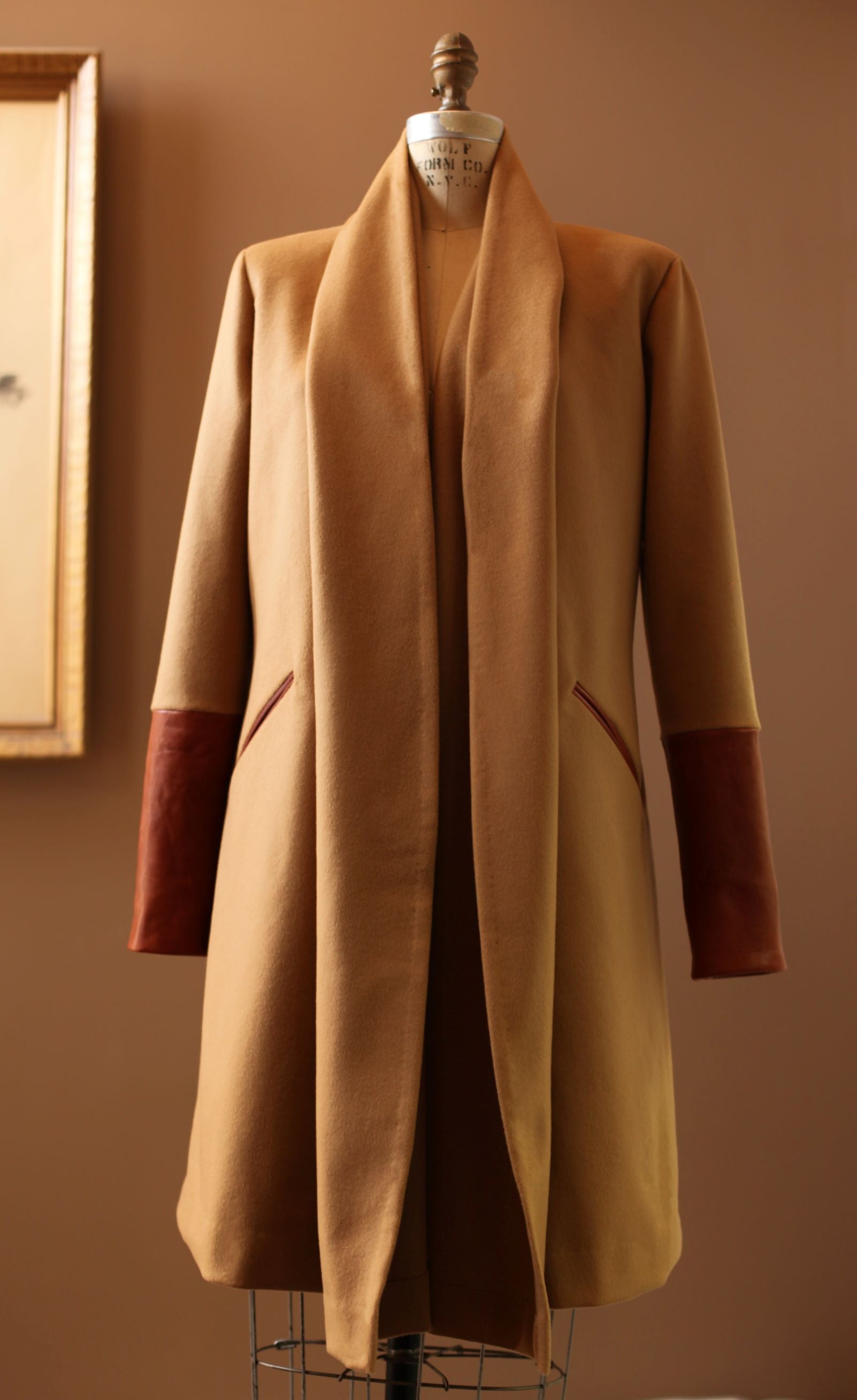 camel wool leather coat