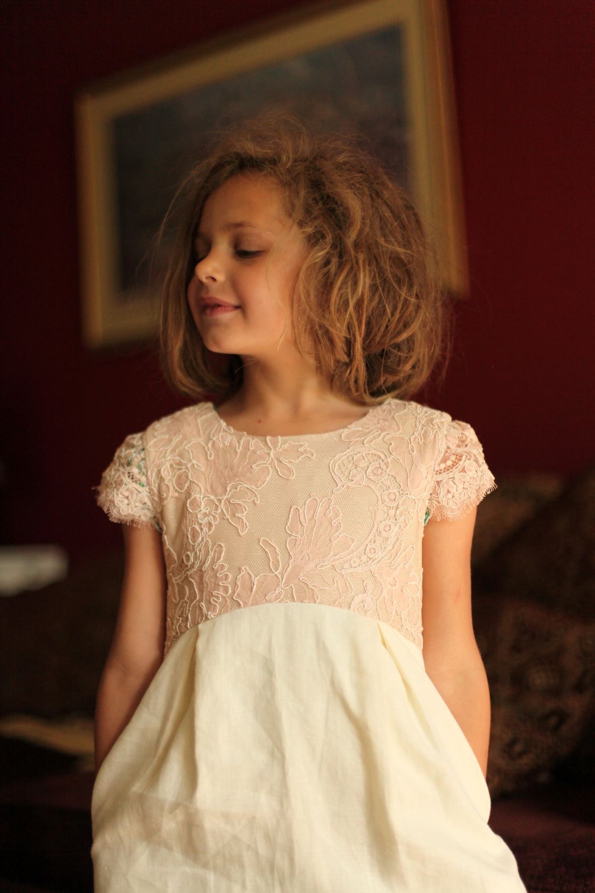 blush linen girls dress