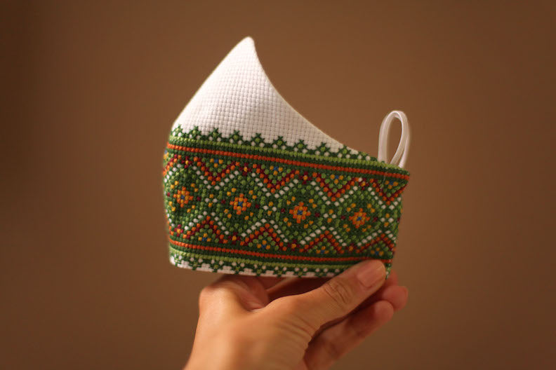 Green embroidered face mask