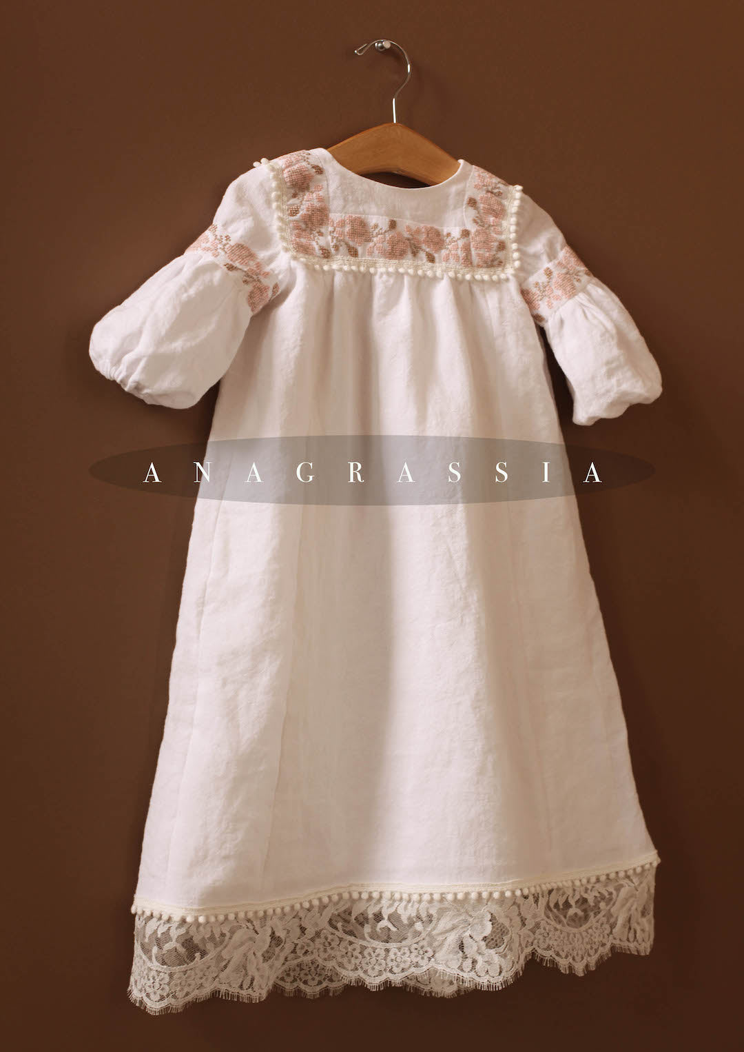 rose embroidered christening gown
