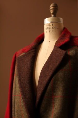 red and brown tweed jacket