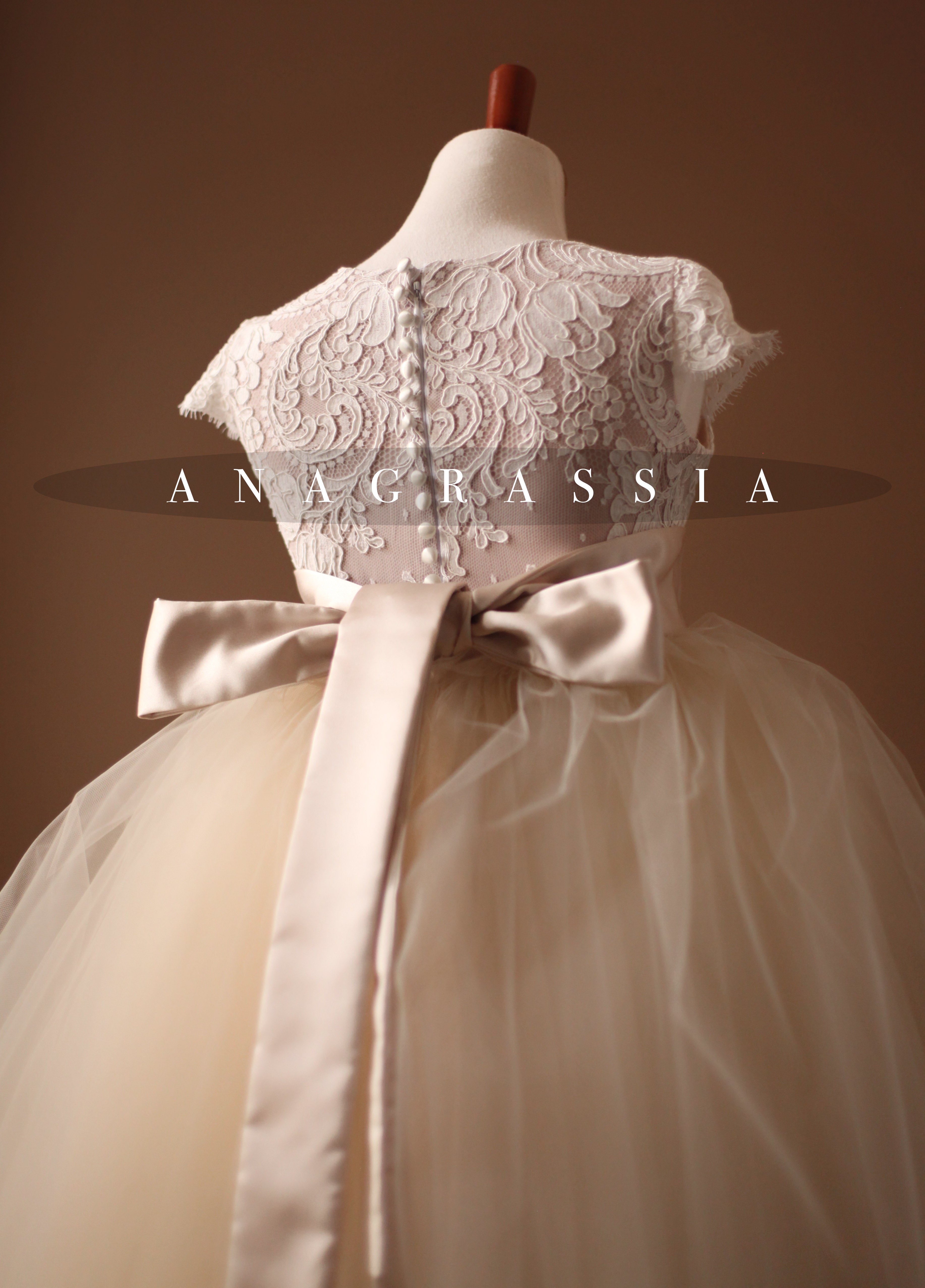 champagne flower girl dress tulle lace