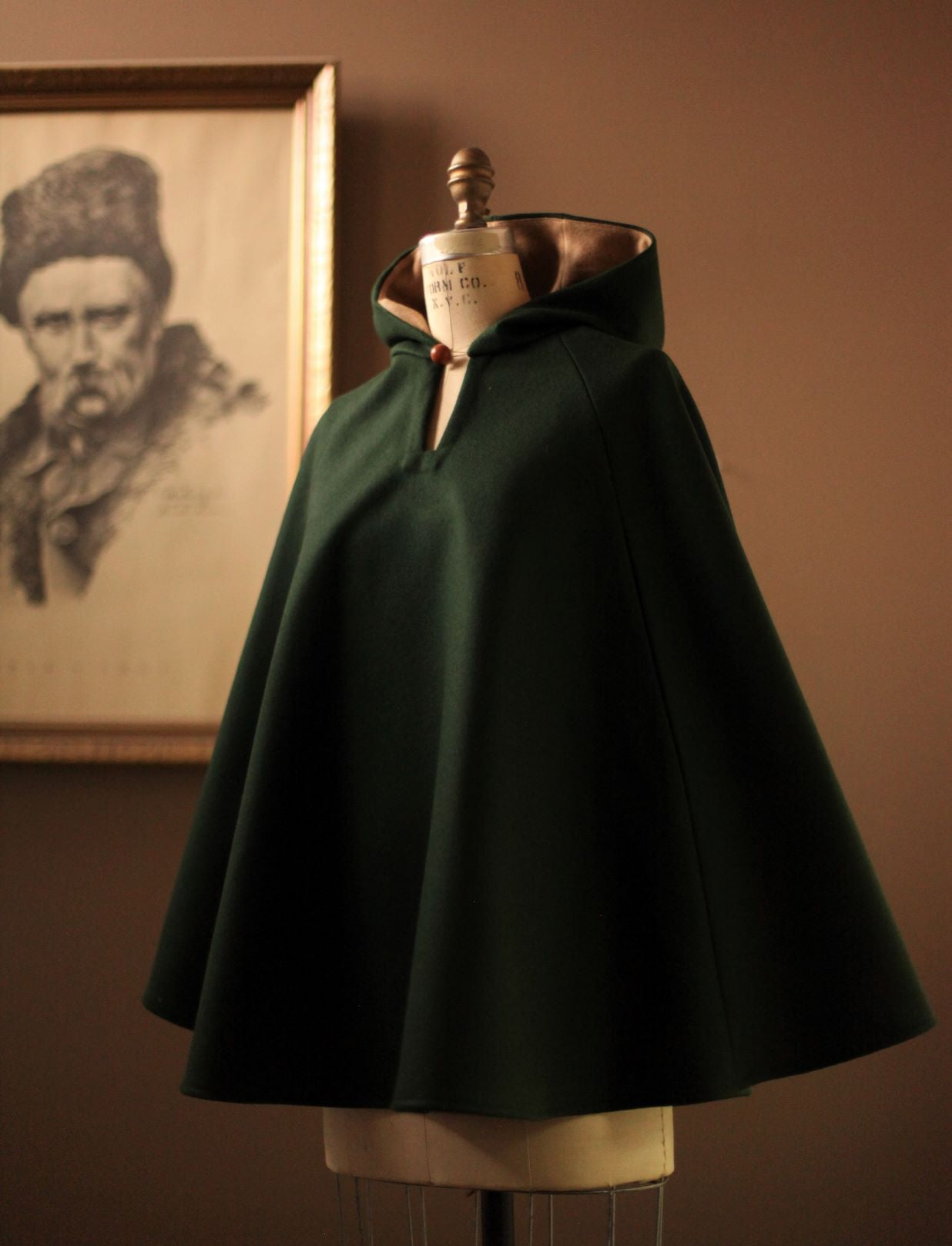 Womens Dark Green Wool Cape S / Dark Green Melton Wool Womens Dark Green Wool Cape S / Dark Green Melton Wool