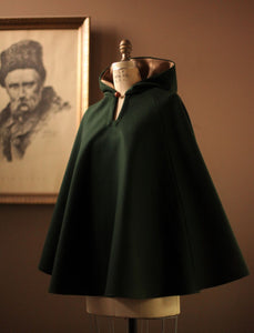 Womens wool cape dark green