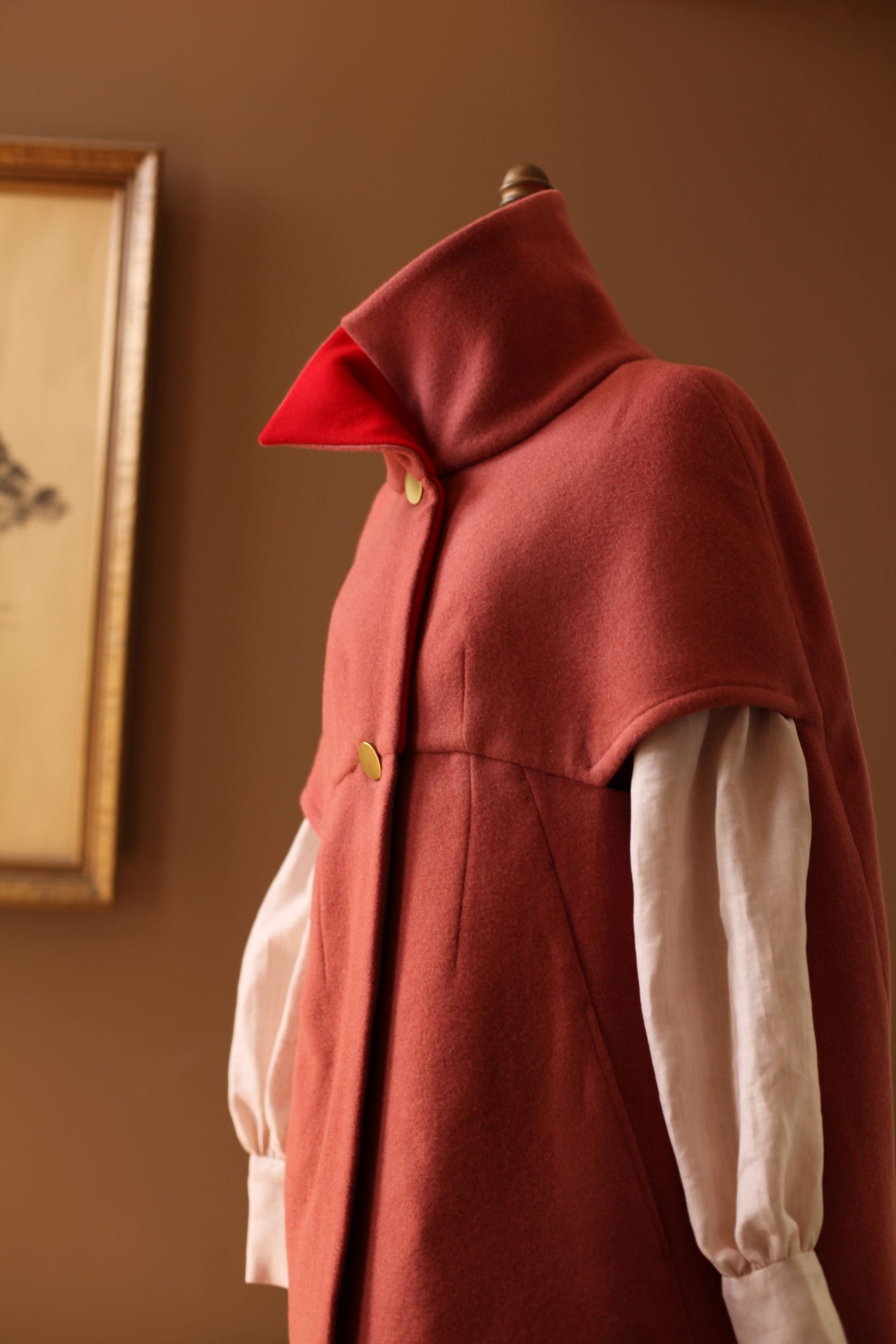 high collar wool cape