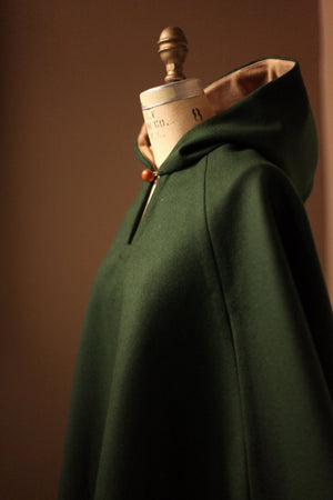Green wool cape for women